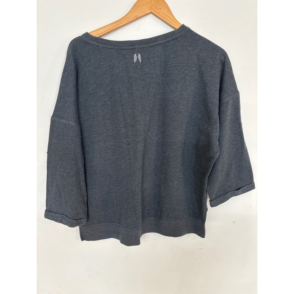 Victorias Secret Charcoal Gray Sequin Floral Logo Sweatshirt 3/4 Sleeve Large
